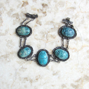 Vintage 800 Silver Egyptian Scarab Bracelet c.1970s