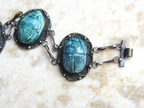Vintage 800 Silver Egyptian Scarab Bracelet c.1970s