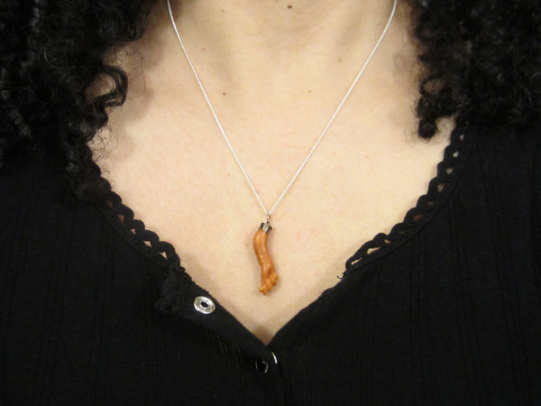 Antique Coral Figa Charm Pendant Sterling Silver c.1900
