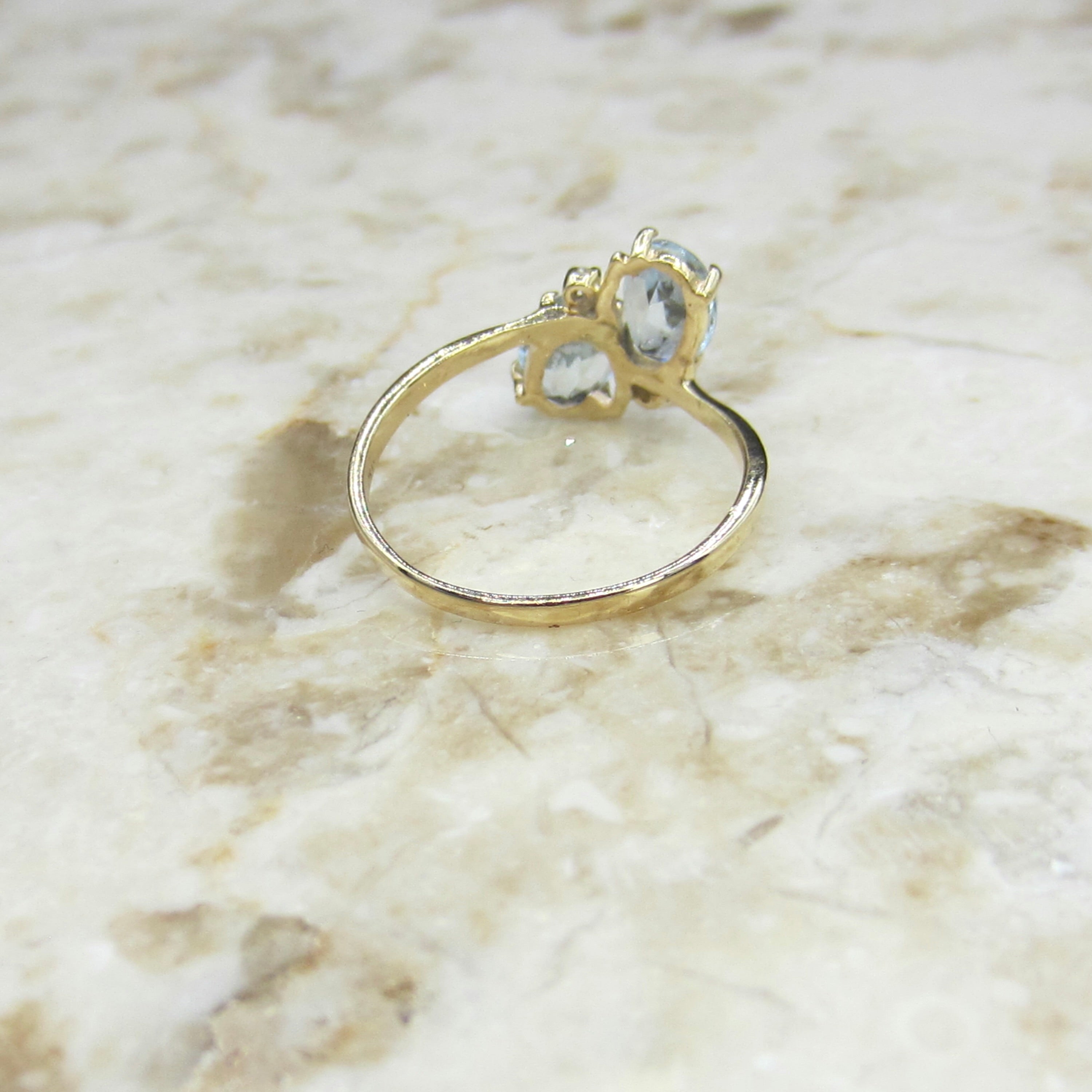 Vintage 14k Gold Aquamarine and Diamond Toi et Moi Ring