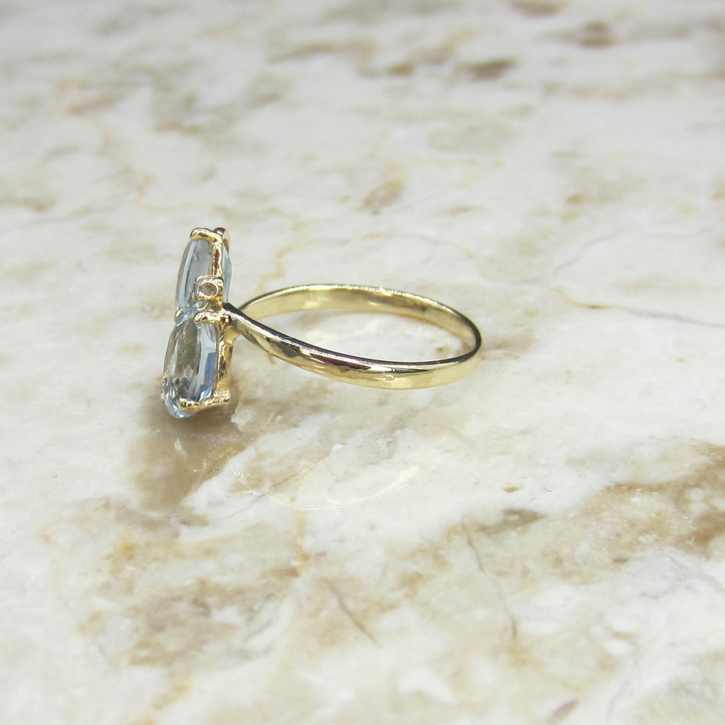 Vintage 14k Gold Aquamarine and Diamond Toi et Moi Ring
