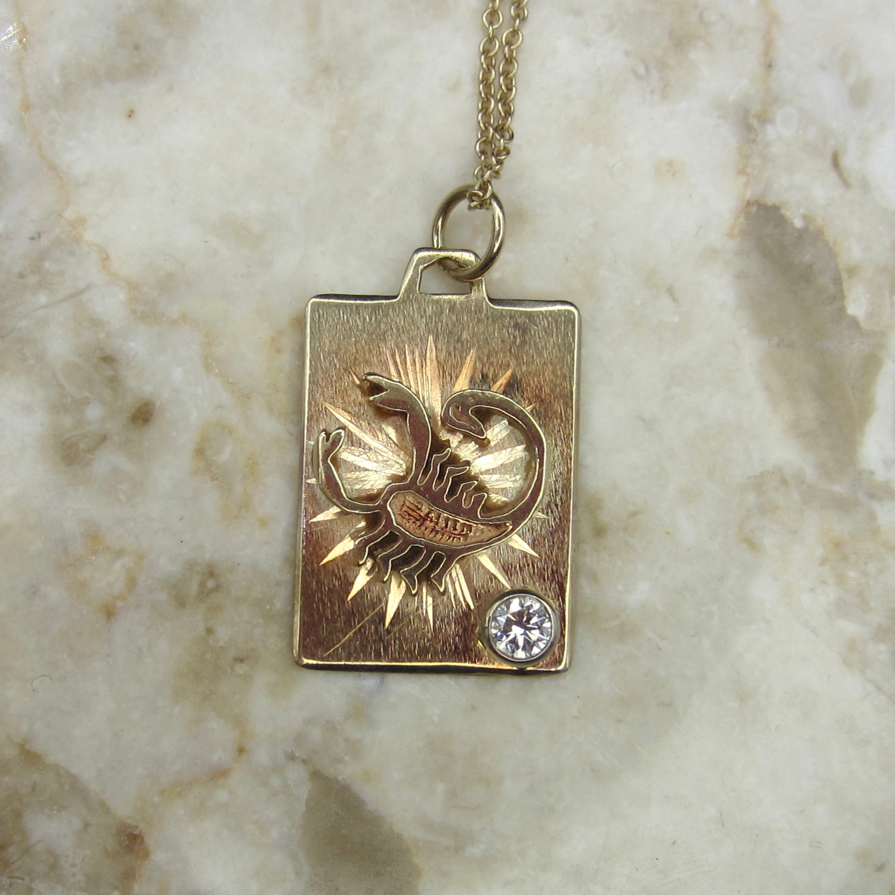 Vintage Scorpio Zodiac Pendant | 14K Gold Charm with .20 Diamond Accent | Astrological Jewelry | Scorpio Birthday Gift