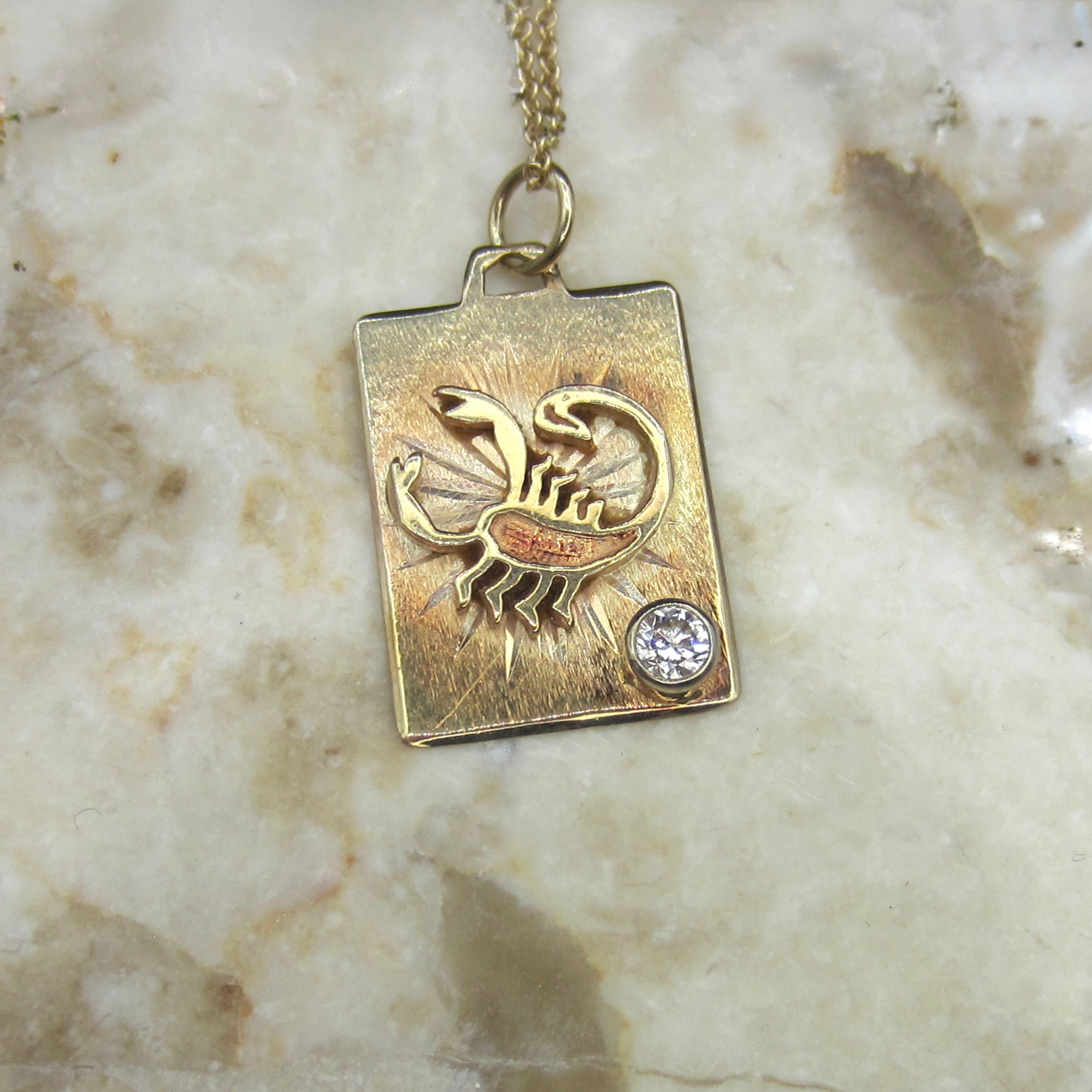 Vintage Scorpio Zodiac Pendant | 14K Gold Charm with .20 Diamond Accent | Astrological Jewelry | Scorpio Birthday Gift