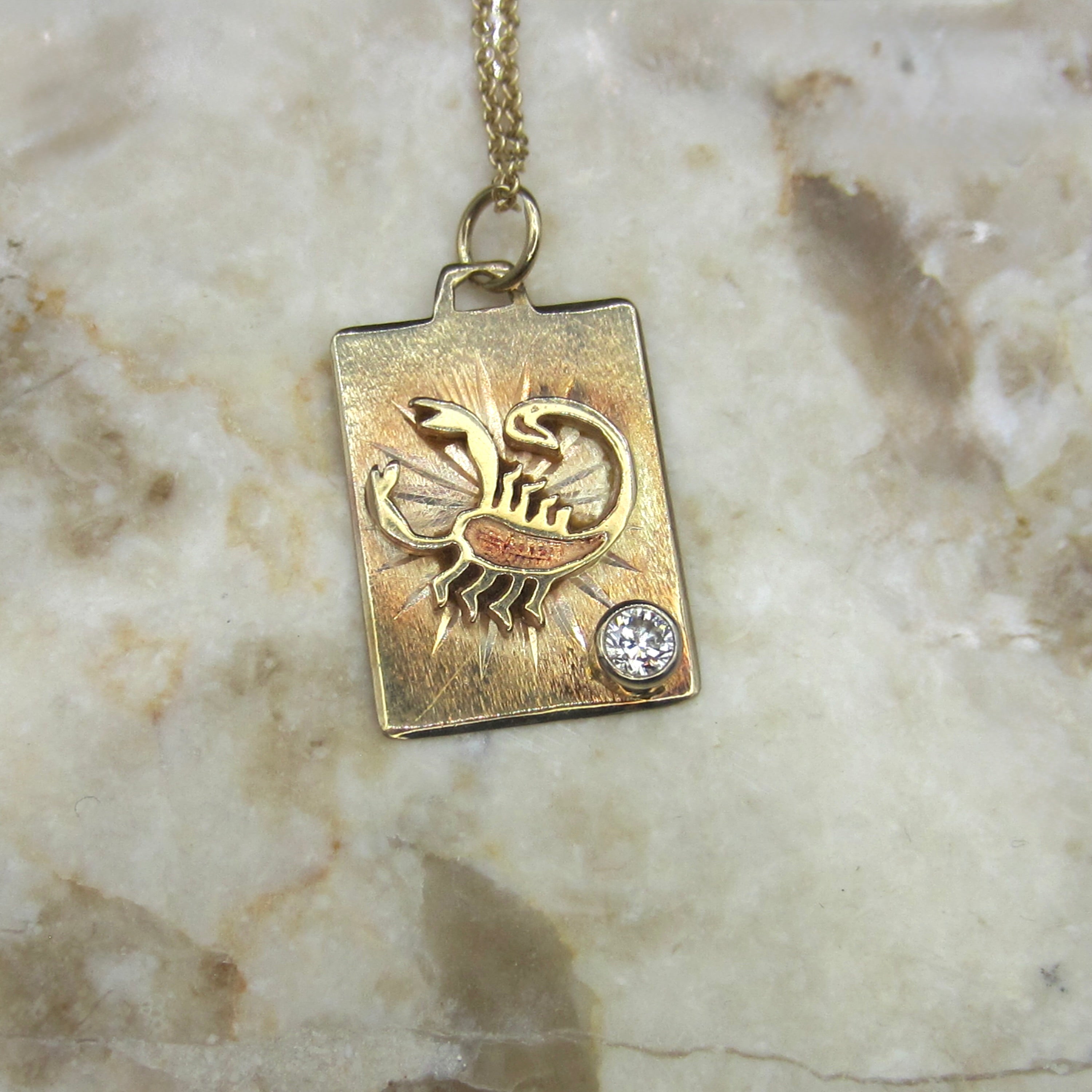 Vintage Scorpio Zodiac Pendant | 14K Gold Charm with .20 Diamond Accent | Astrological Jewelry | Scorpio Birthday Gift