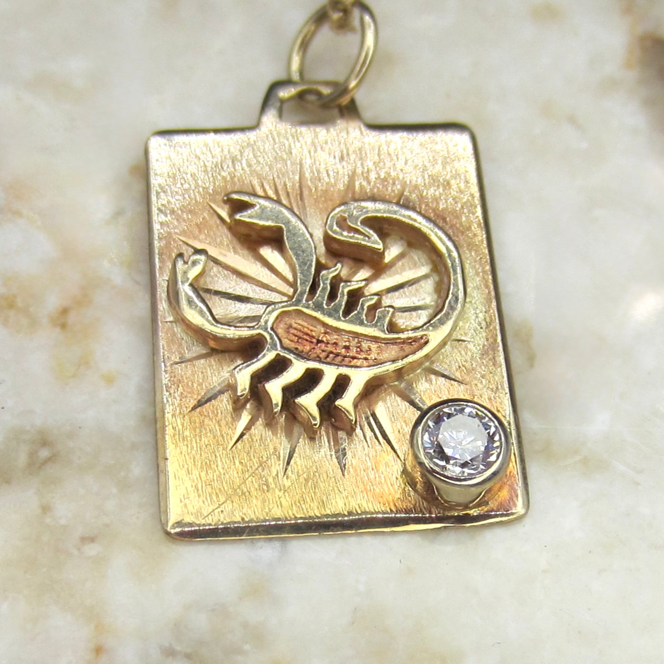 Vintage Scorpio Zodiac Pendant | 14K Gold Charm with .20 Diamond Accent | Astrological Jewelry | Scorpio Birthday Gift