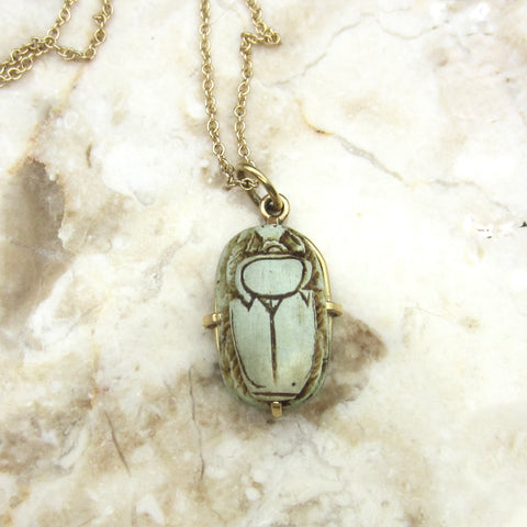 Vintage Egyptian Scarab Charm Set in 14k Gold c.1970s