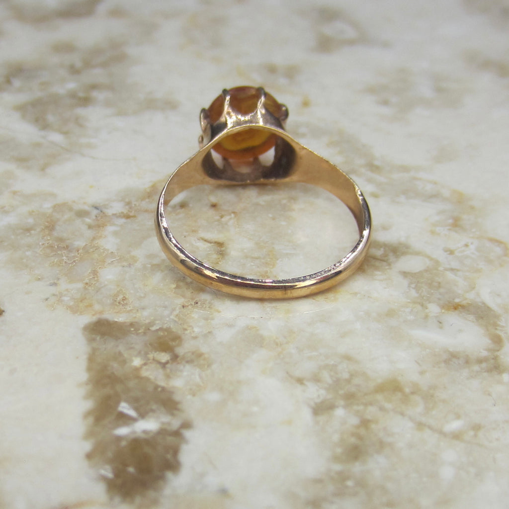 Antique 14k Gold Carved Citrine Man In The Moon Ring