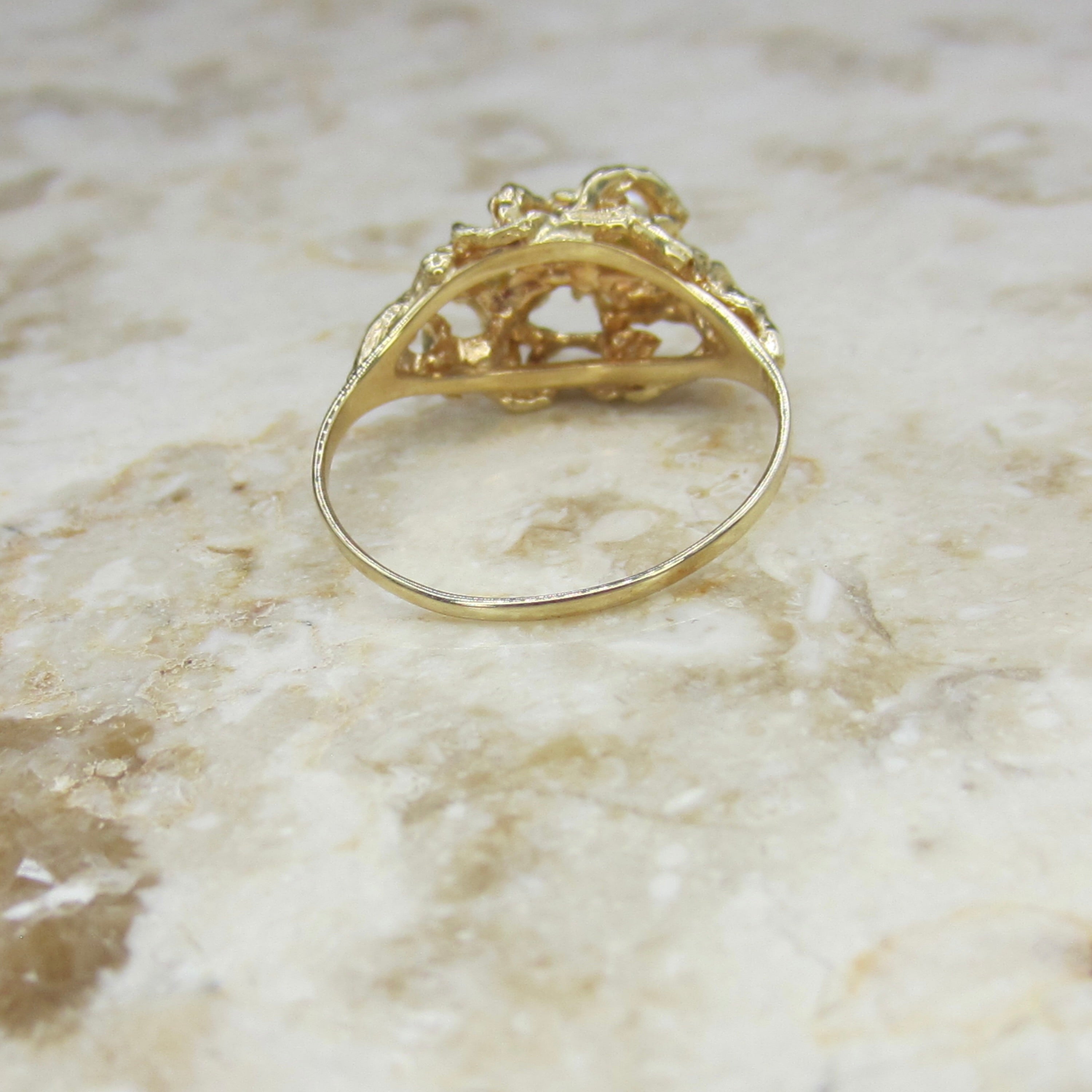 Vintage 14k Gold and Pearl Brutalist Birds Nest Ring c.1970s