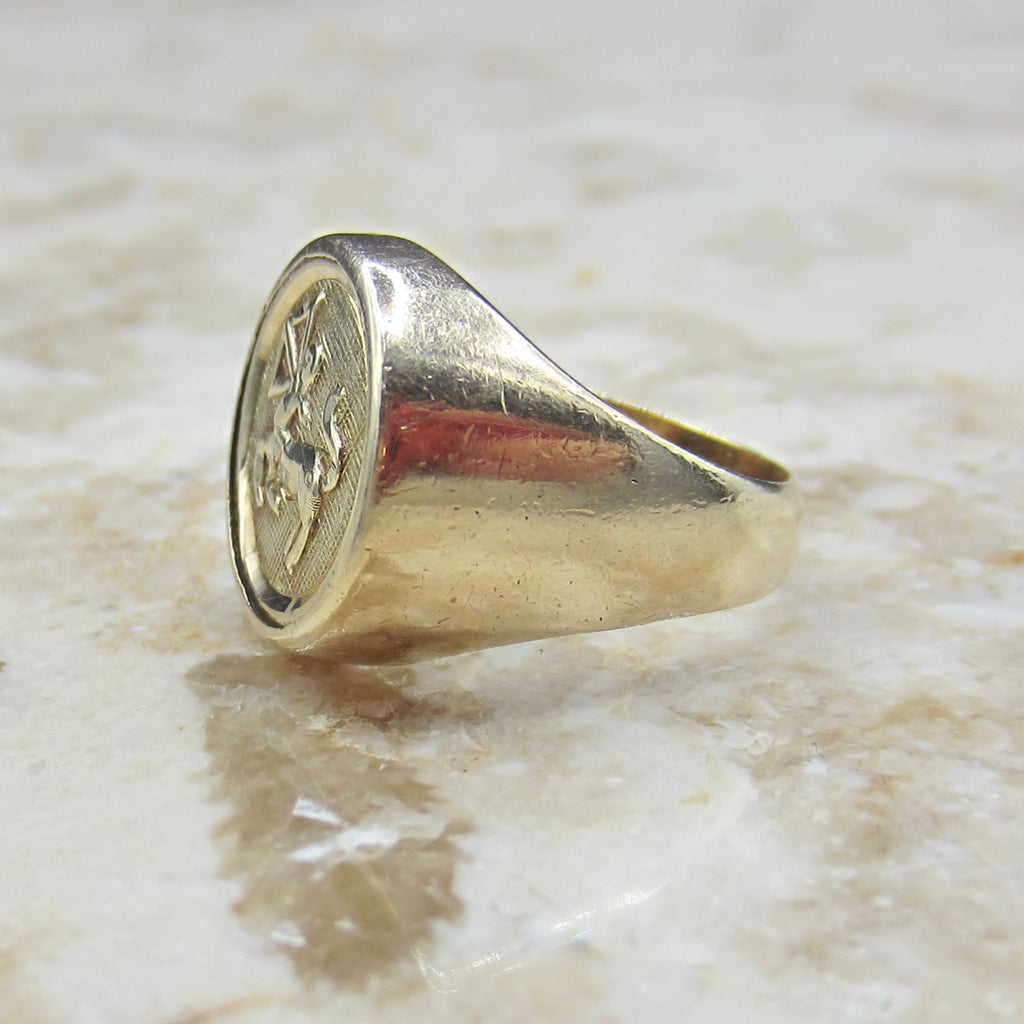 Vintage 14k Gold Sagittarius Zodiac Signet Ring Horoscope Jewelry c.1970s