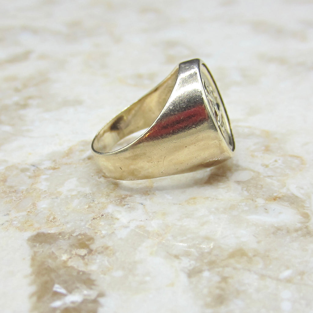 Vintage 14k Gold Sagittarius Zodiac Signet Ring Horoscope Jewelry c.1970s