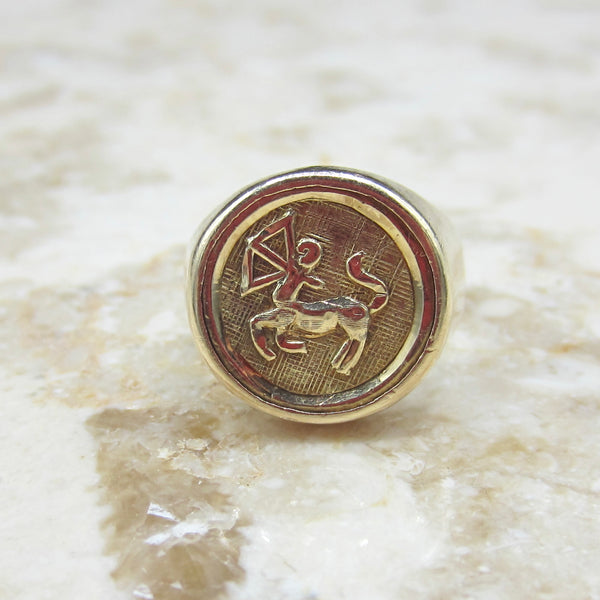 Vintage 14k Gold Sagittarius Zodiac Signet Ring Horoscope Jewelry c.1970s