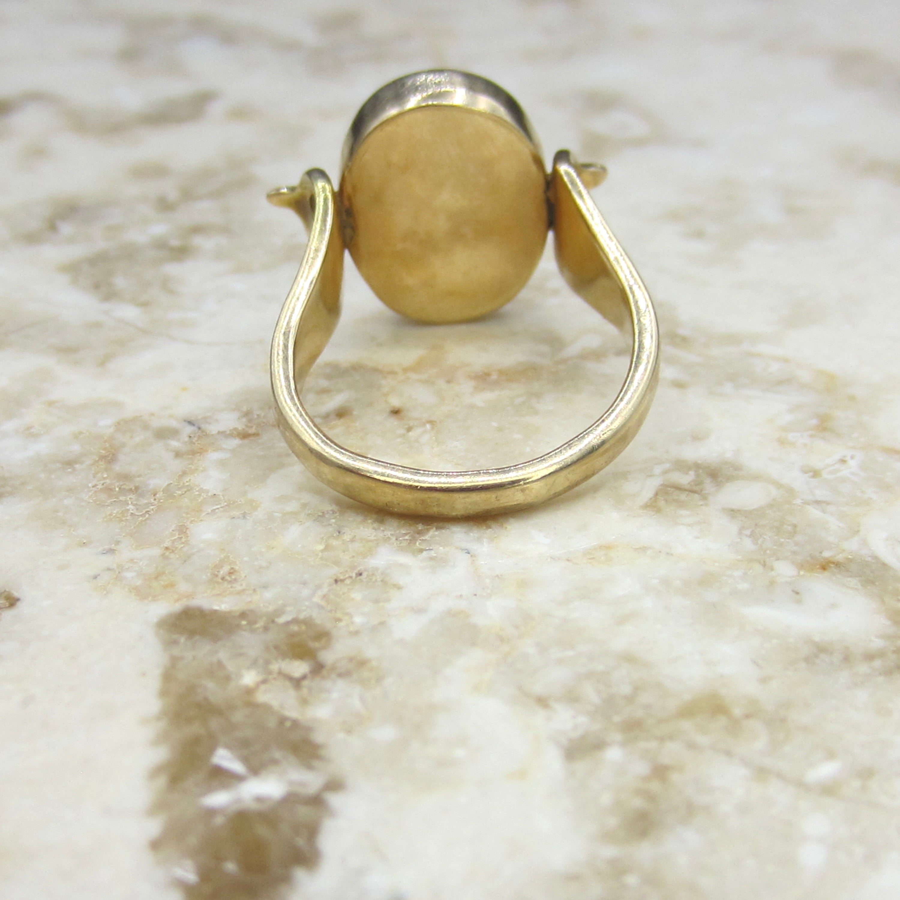 Antique Art Deco 14k Gold Carved Malachite Egyptian Revival Pharaoh Ring c.1930s