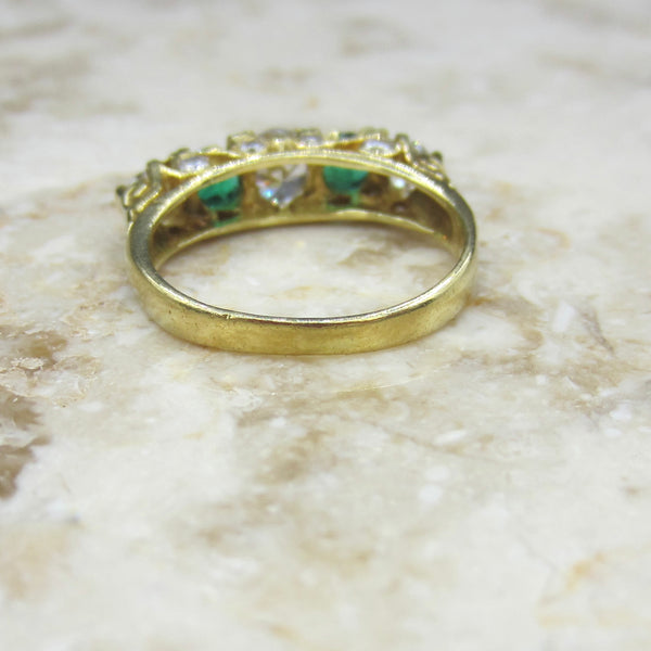 Vintage Victorian Style 18k Gold Diamond and Emerald Five Stone Band Ring English Hallmarks