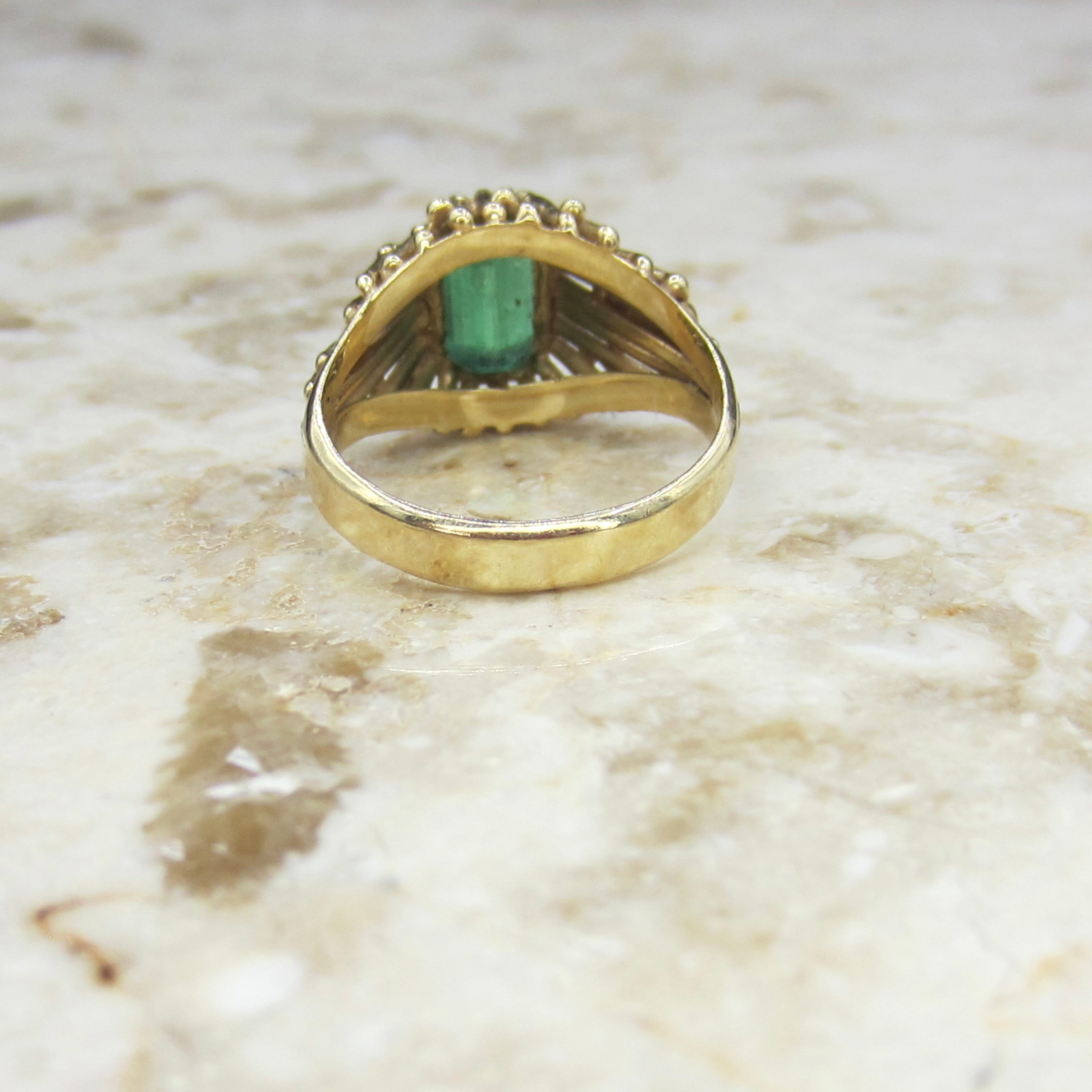 Vintage 14k Gold Emerald Brutalist Ring c.1960s