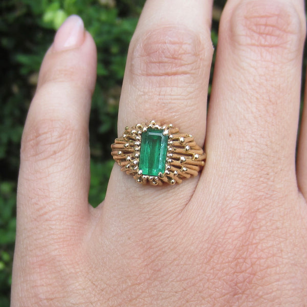 Vintage 14k Gold Emerald Brutalist Ring c.1960s