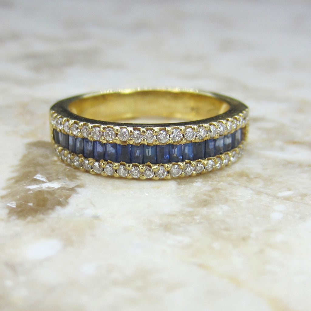 Estate 18k Gold Sapphire and Diamond Band