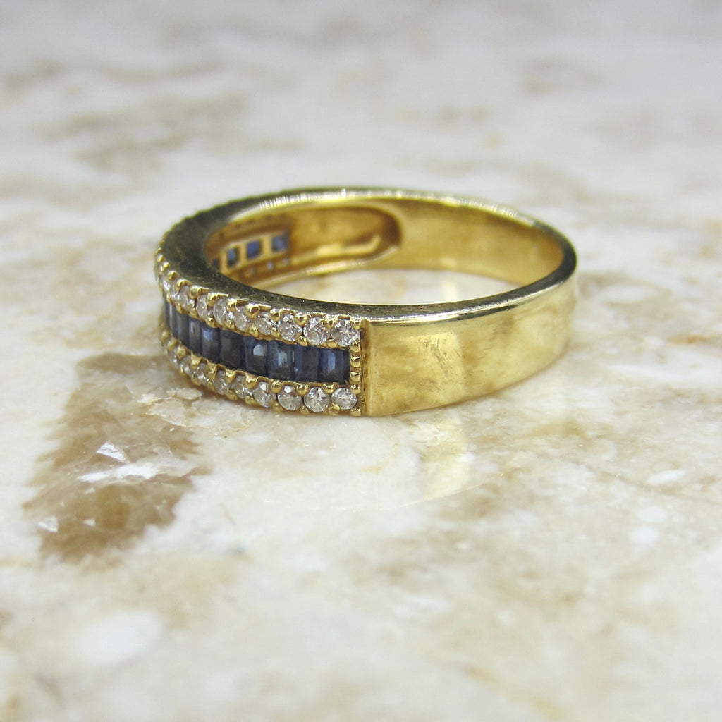 Estate 18k Gold Sapphire and Diamond Band