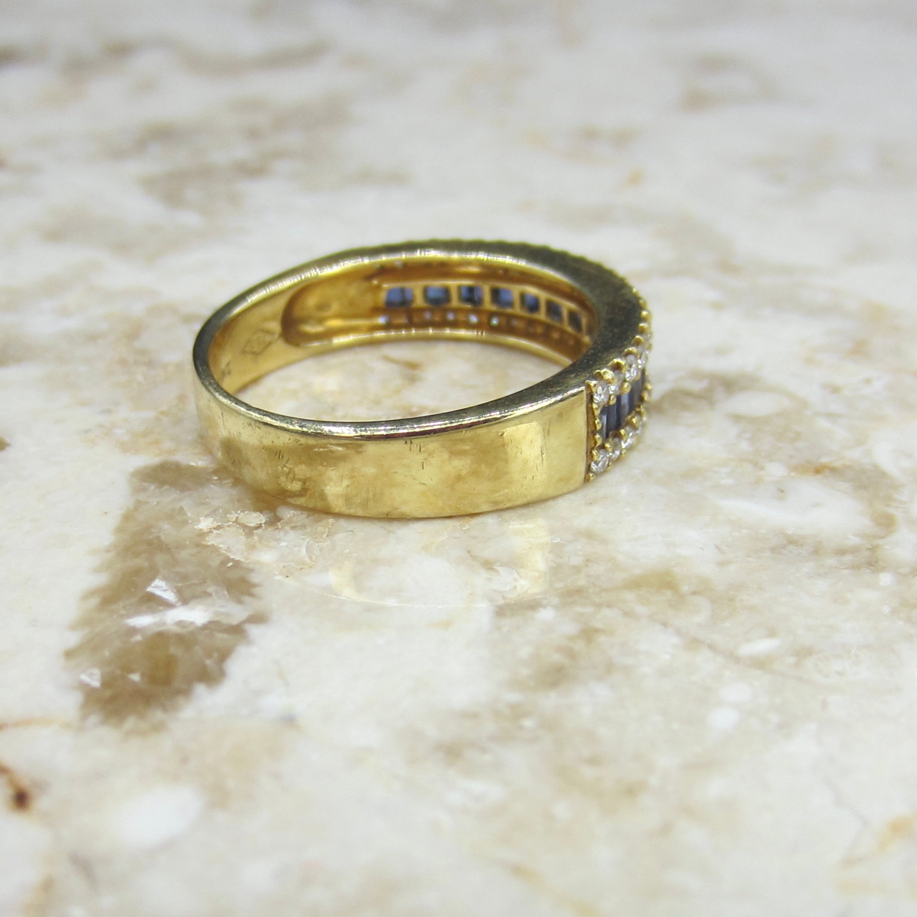 Estate 18k Gold Sapphire and Diamond Band
