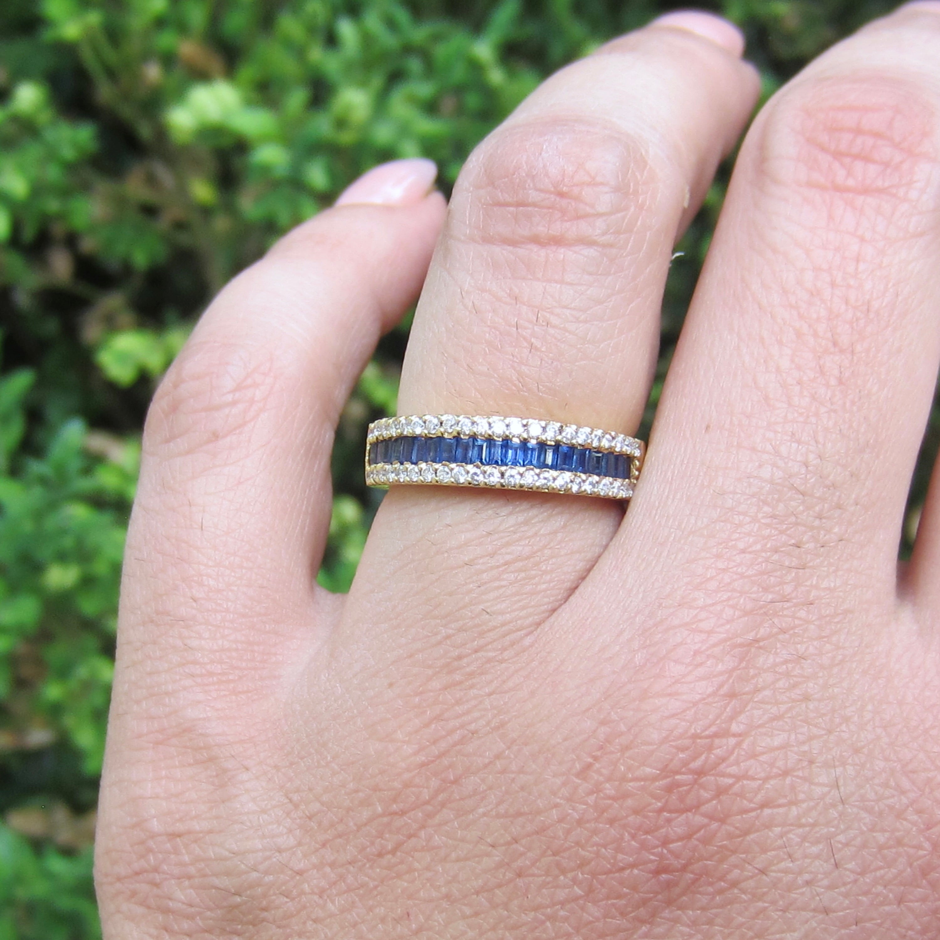 Estate 18k Gold Sapphire and Diamond Band