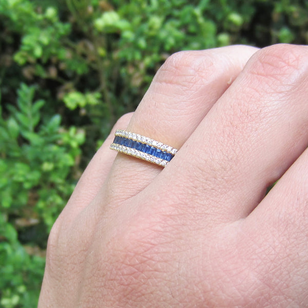 Estate 18k Gold Sapphire and Diamond Band