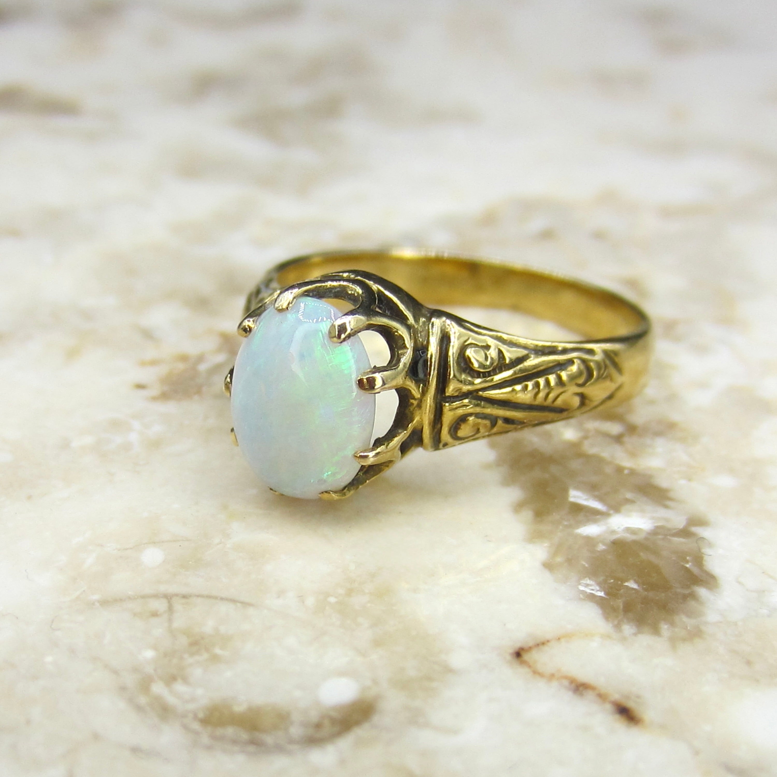 Vintage 14k Gold Victorian Revival Opal Ring c.1940s