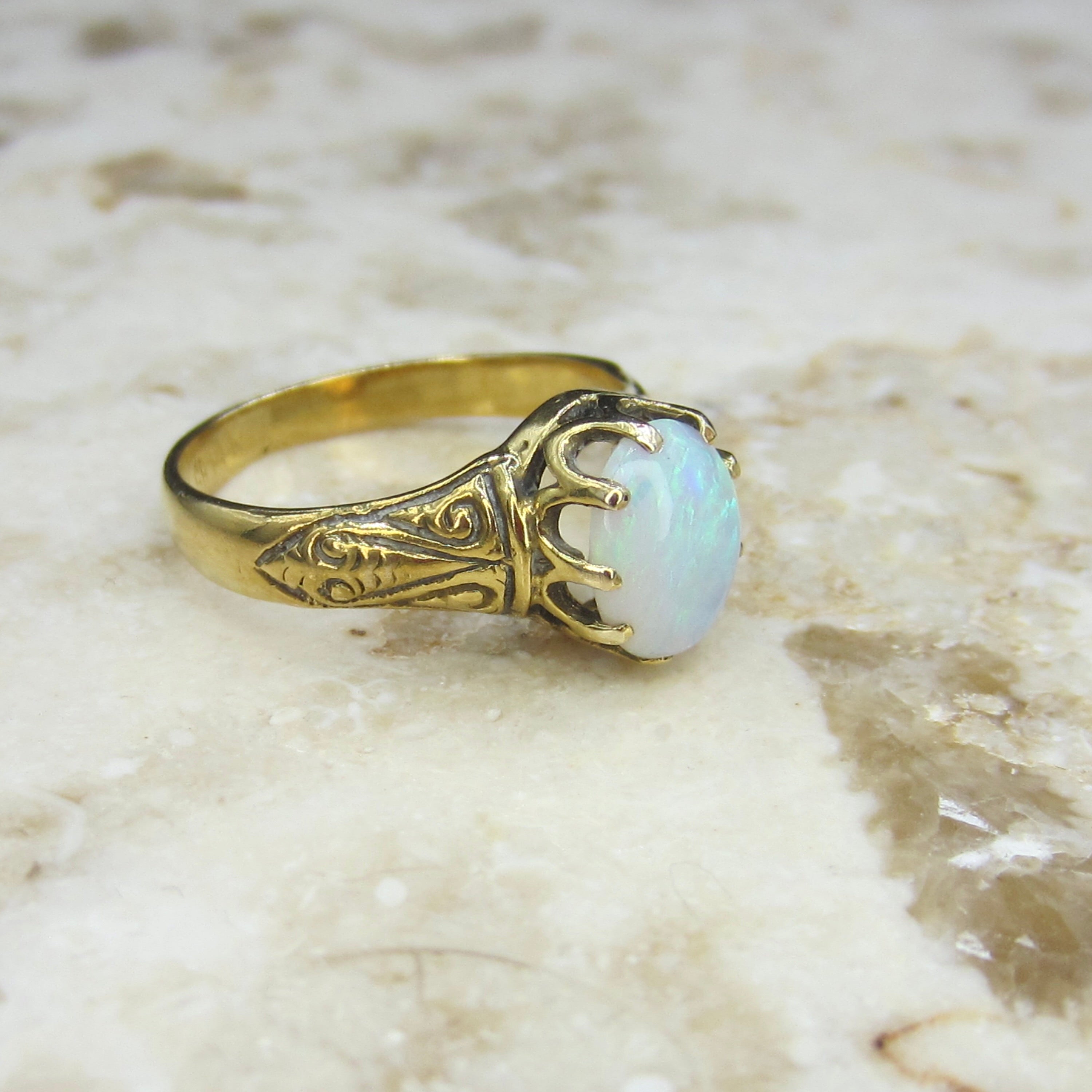 Vintage 14k Gold Victorian Revival Opal Ring c.1940s