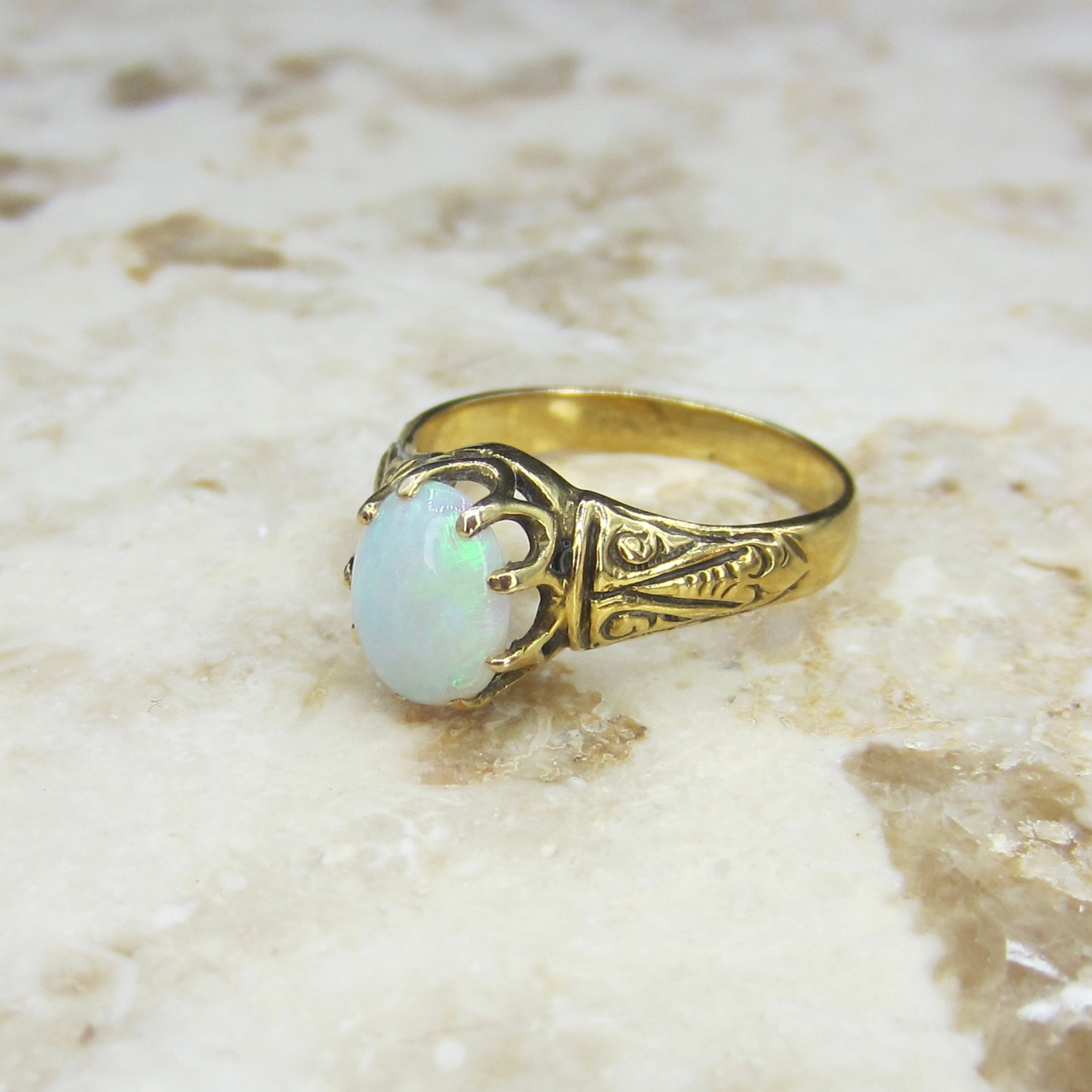 Vintage 14k Gold Victorian Revival Opal Ring c.1940s
