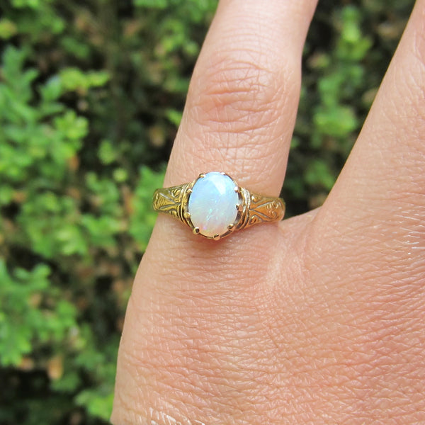 Vintage 14k Gold Victorian Revival Opal Ring c.1940s