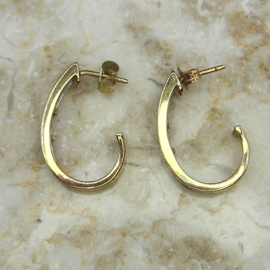 Estate 14k Gold Natural Channel Set Diamond Half Hoop Earrings