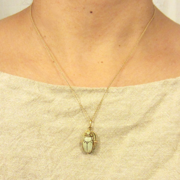 Vintage Egyptian Scarab Charm Set in 14k Gold c.1970s