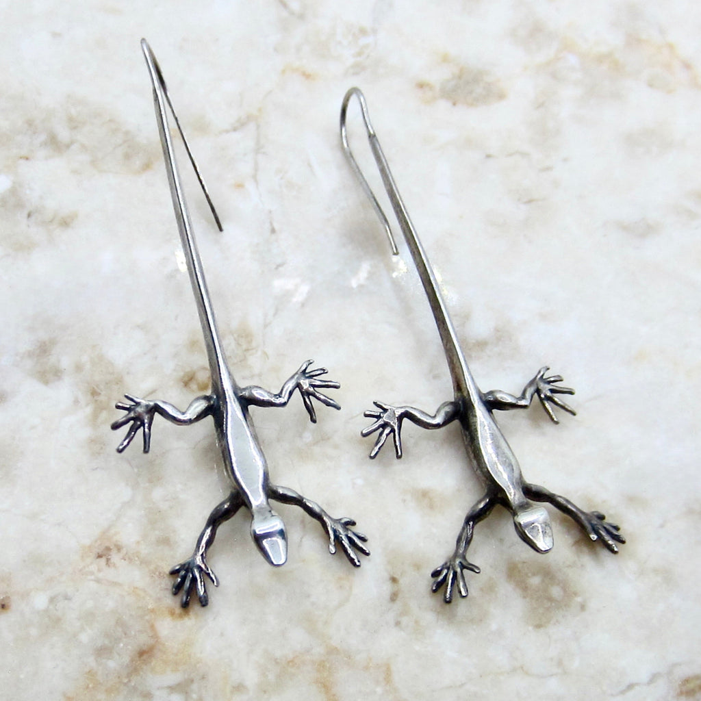 Vintage Sterling Silver Lizard Gecko Earrings c.1970s
