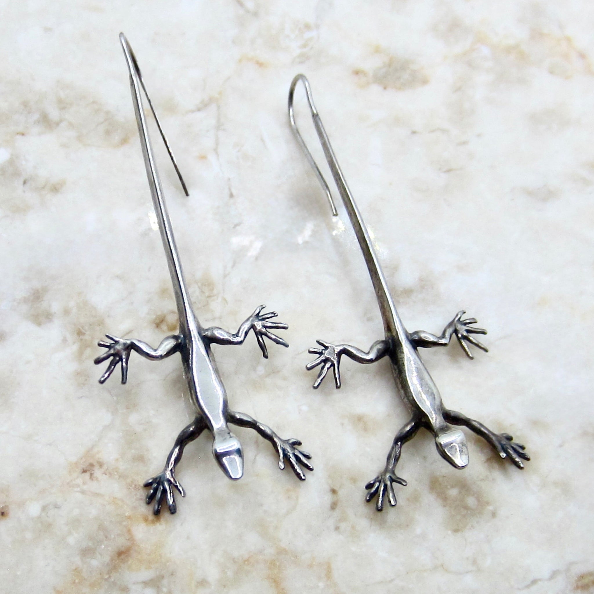 Vintage Sterling Silver Lizard Gecko Earrings c.1970s