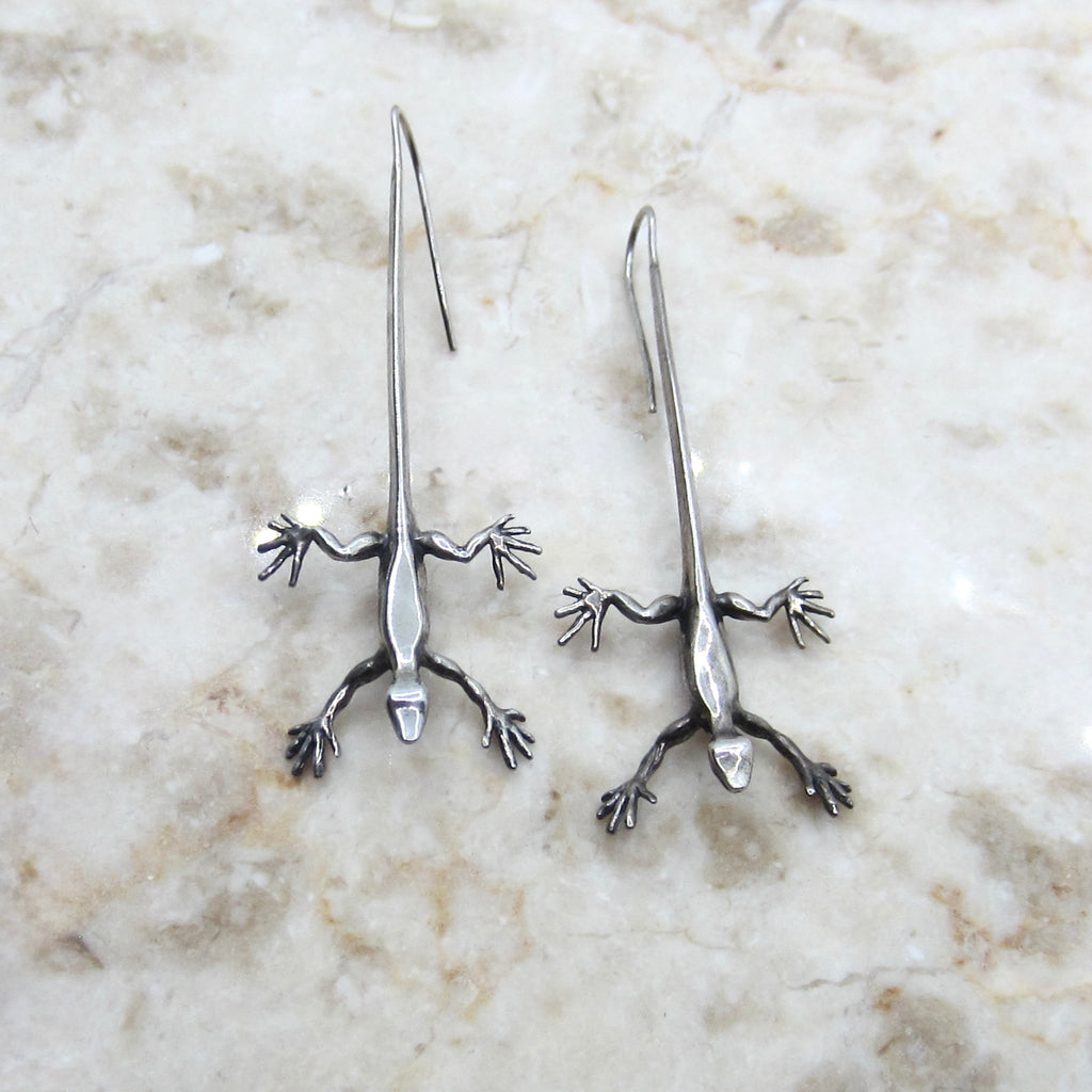 Vintage Sterling Silver Lizard Gecko Earrings c.1970s