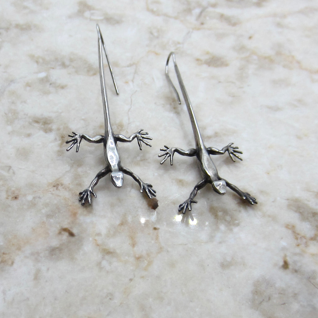 Vintage Sterling Silver Lizard Gecko Earrings c.1970s