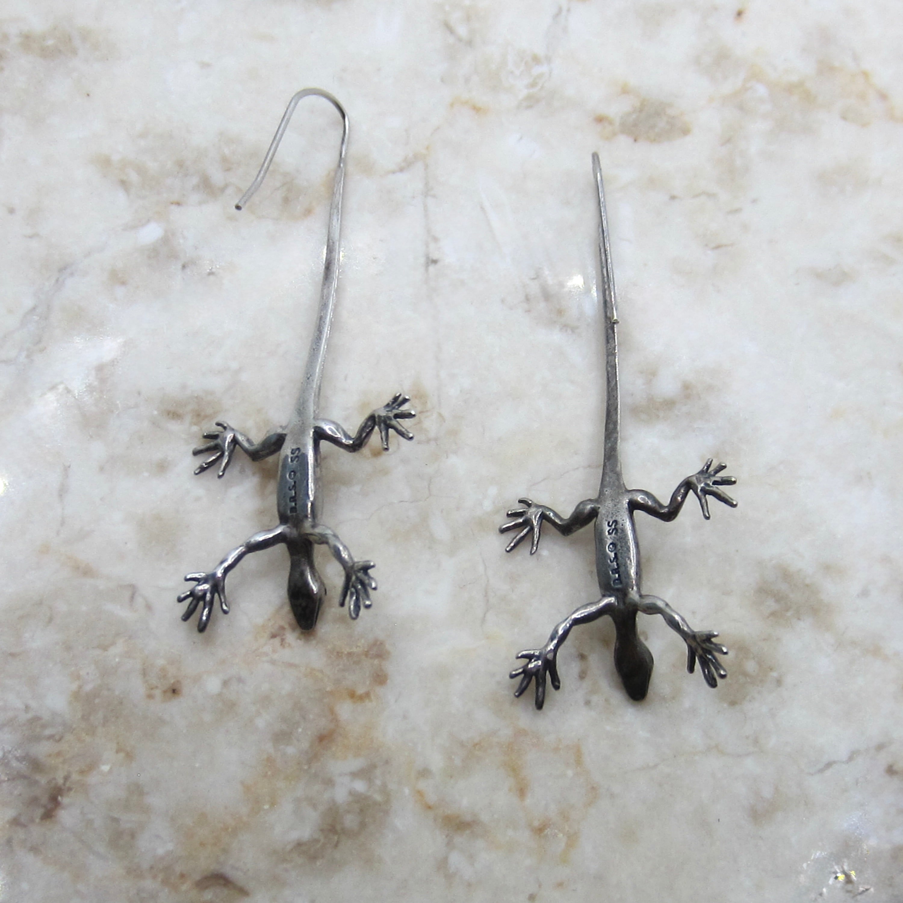 Vintage Sterling Silver Lizard Gecko Earrings c.1970s