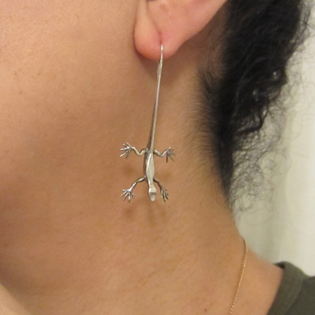 Vintage Sterling Silver Lizard Gecko Earrings c.1970s
