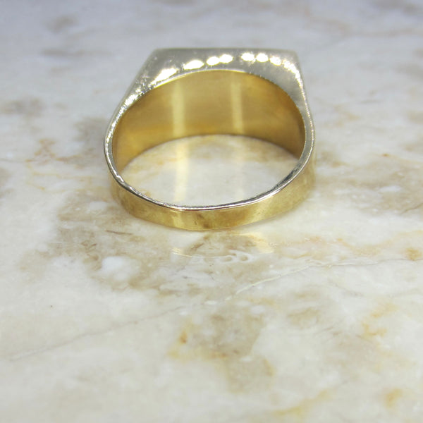 Vintage 18k Gold Egyptian Eye of Horus Stone Inlay Signet Ring c.1970s