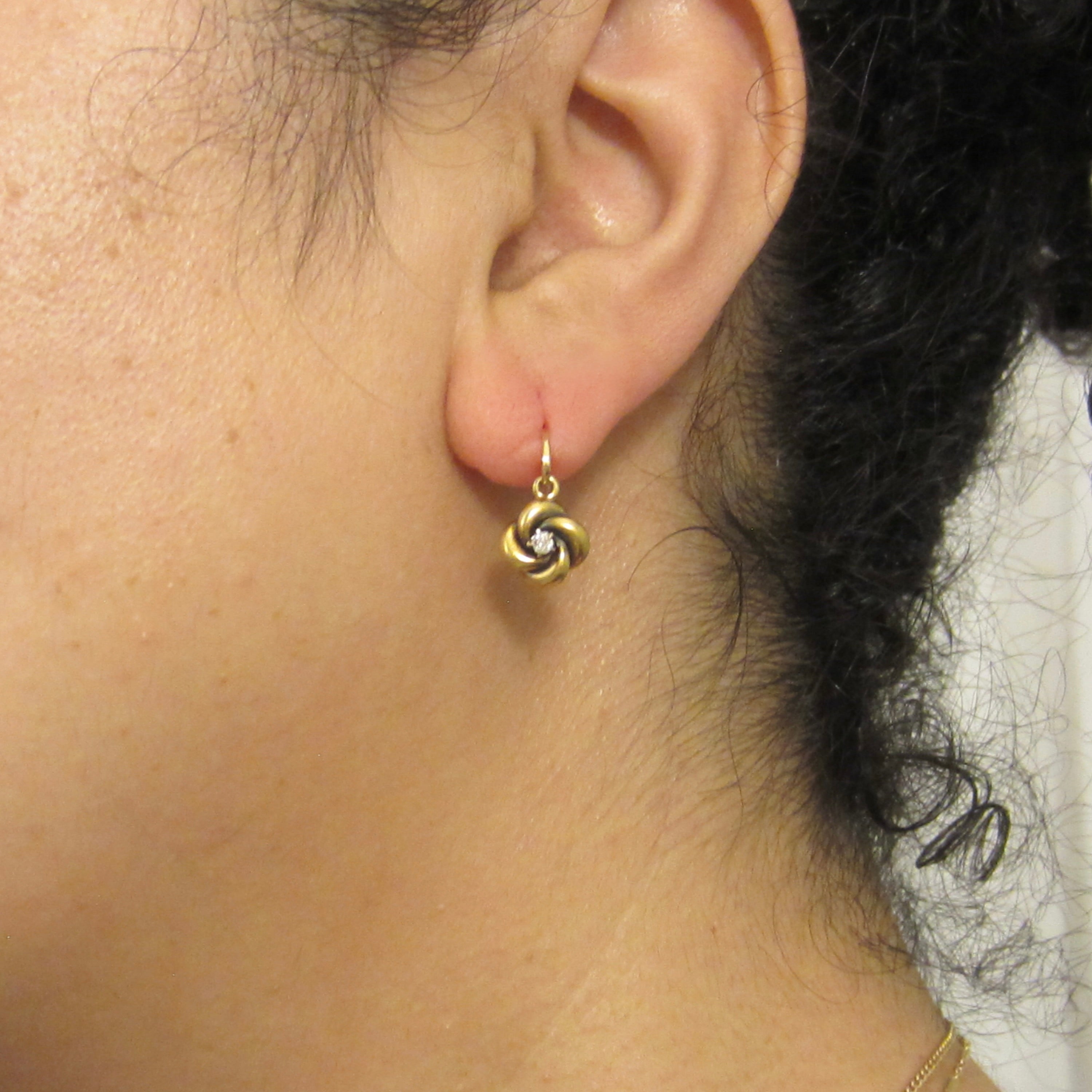 Antique 18k Gold Victorian Love Knot Earrings with Old Mine Cut Diamonds c.1890s