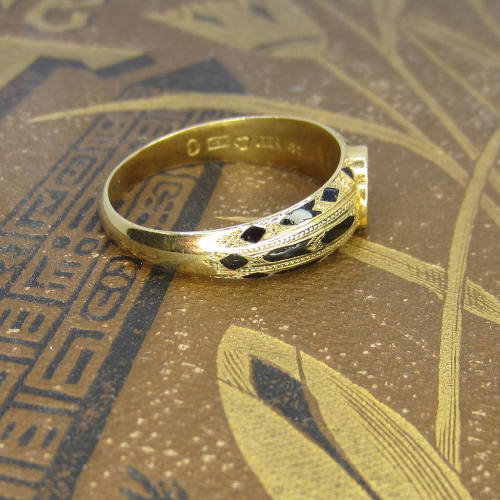 Antique 18k Gold Enamel Mourning Ring With Secret Compartment 1860