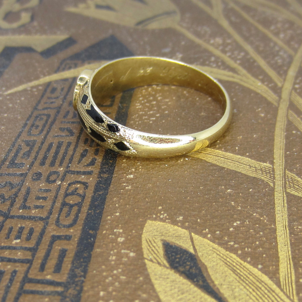 Antique 18k Gold Enamel Mourning Ring With Secret Compartment 1860