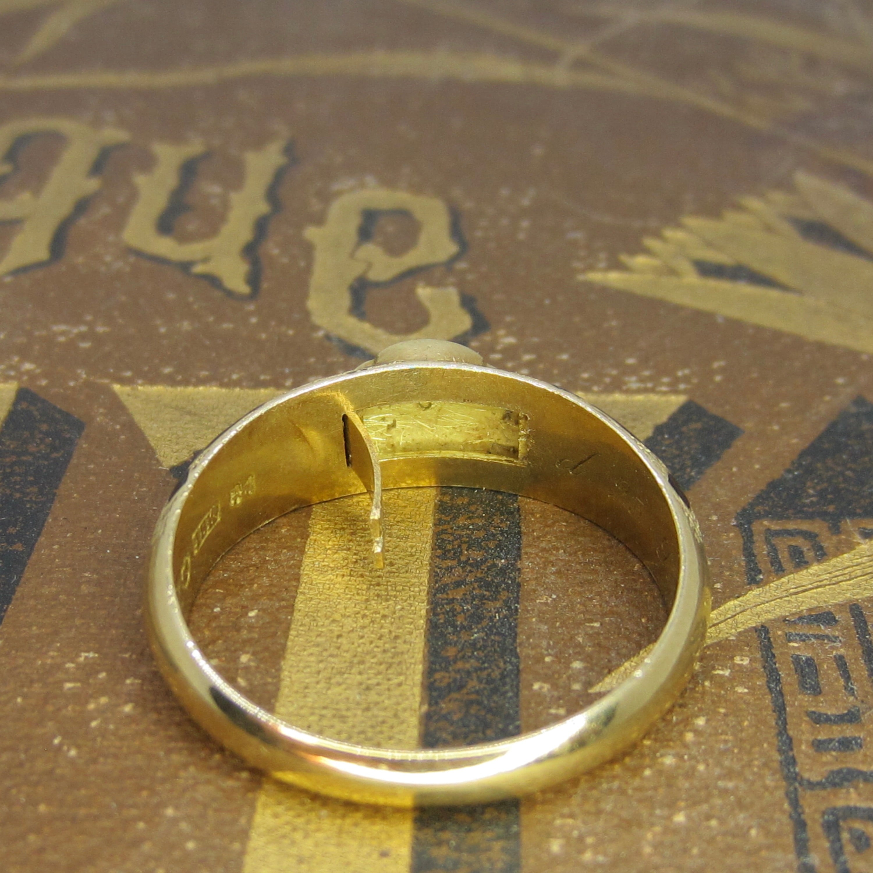 Antique 18k Gold Enamel Mourning Ring With Secret Compartment 1860