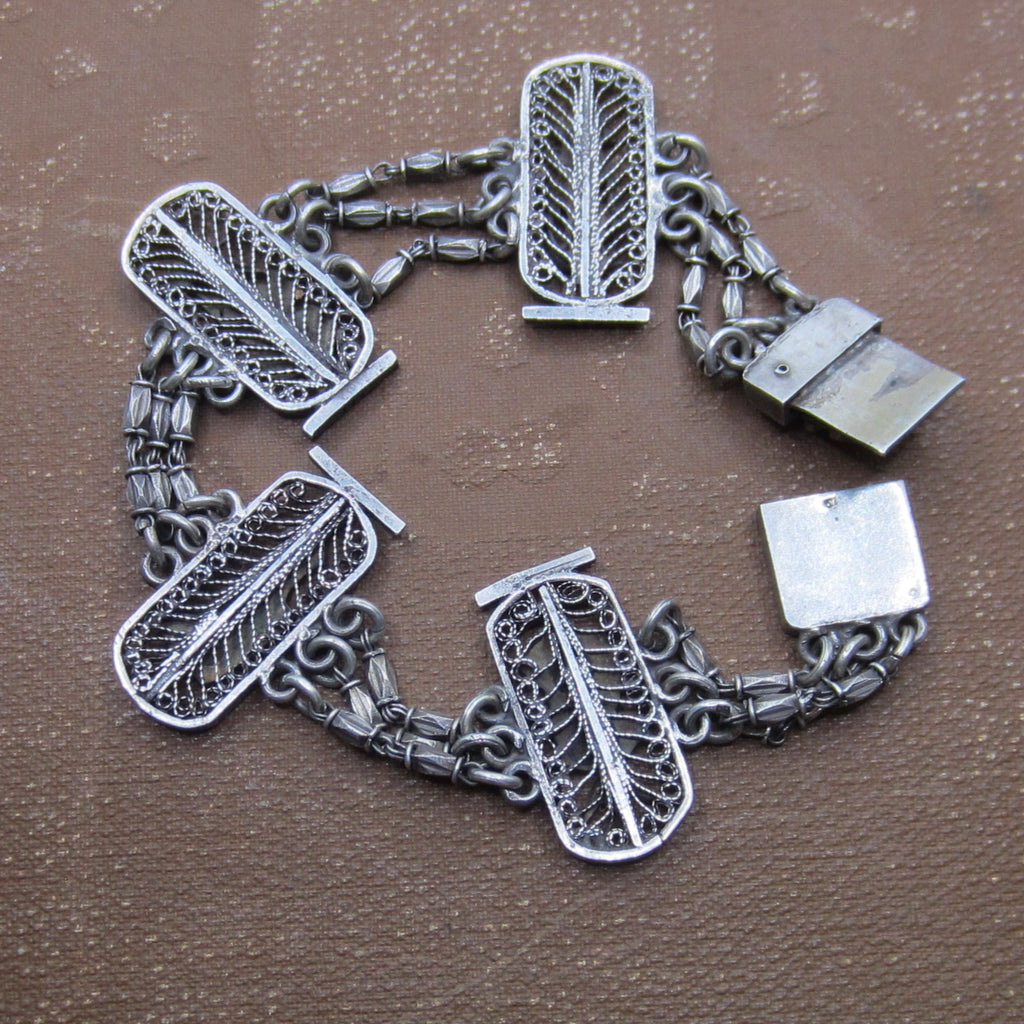 Vintage Egyptian Revival Silver Filigree Panel Bracelet c.1970s