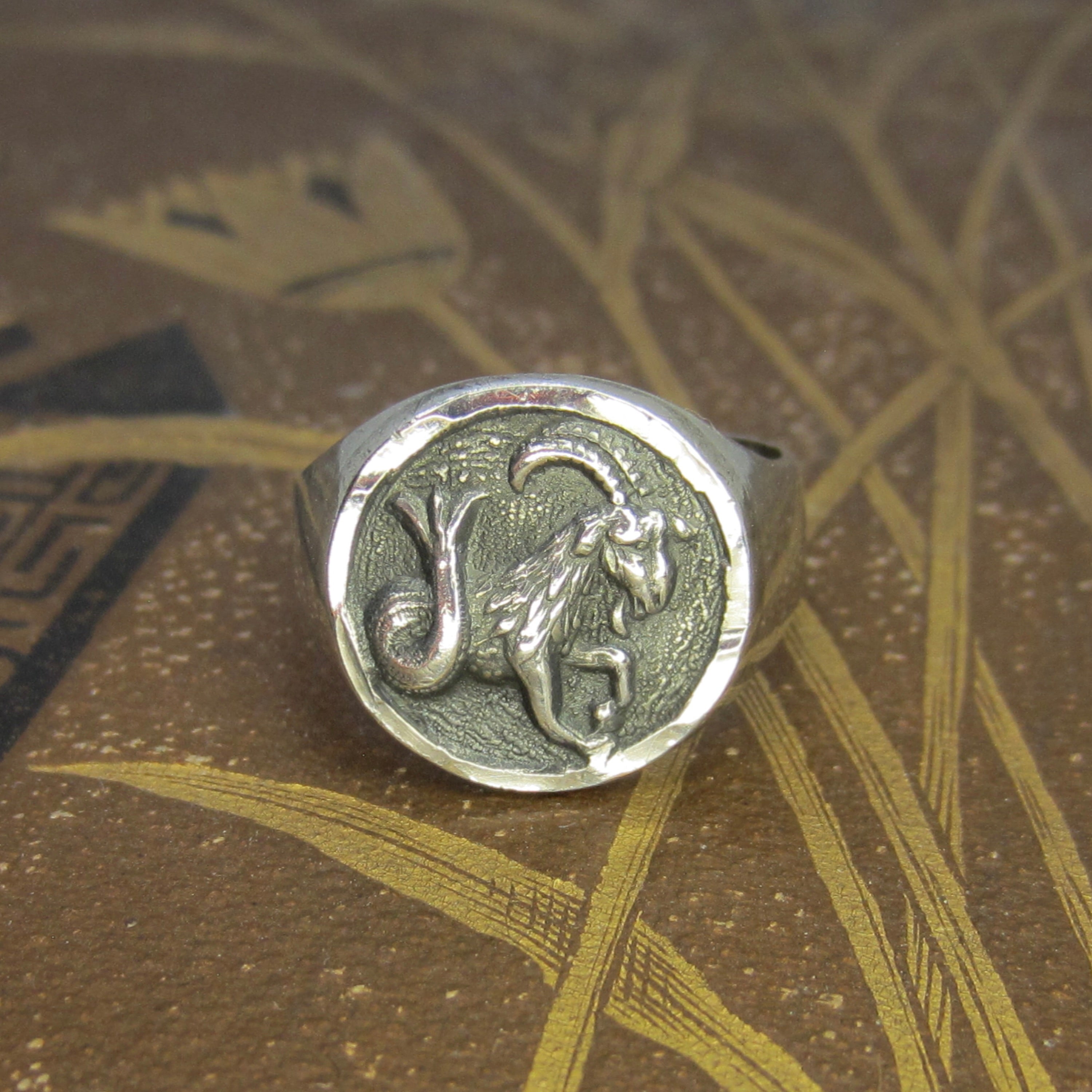 Vintage Mexican Sterling Silver Capricorn Signet Ring c.1970s