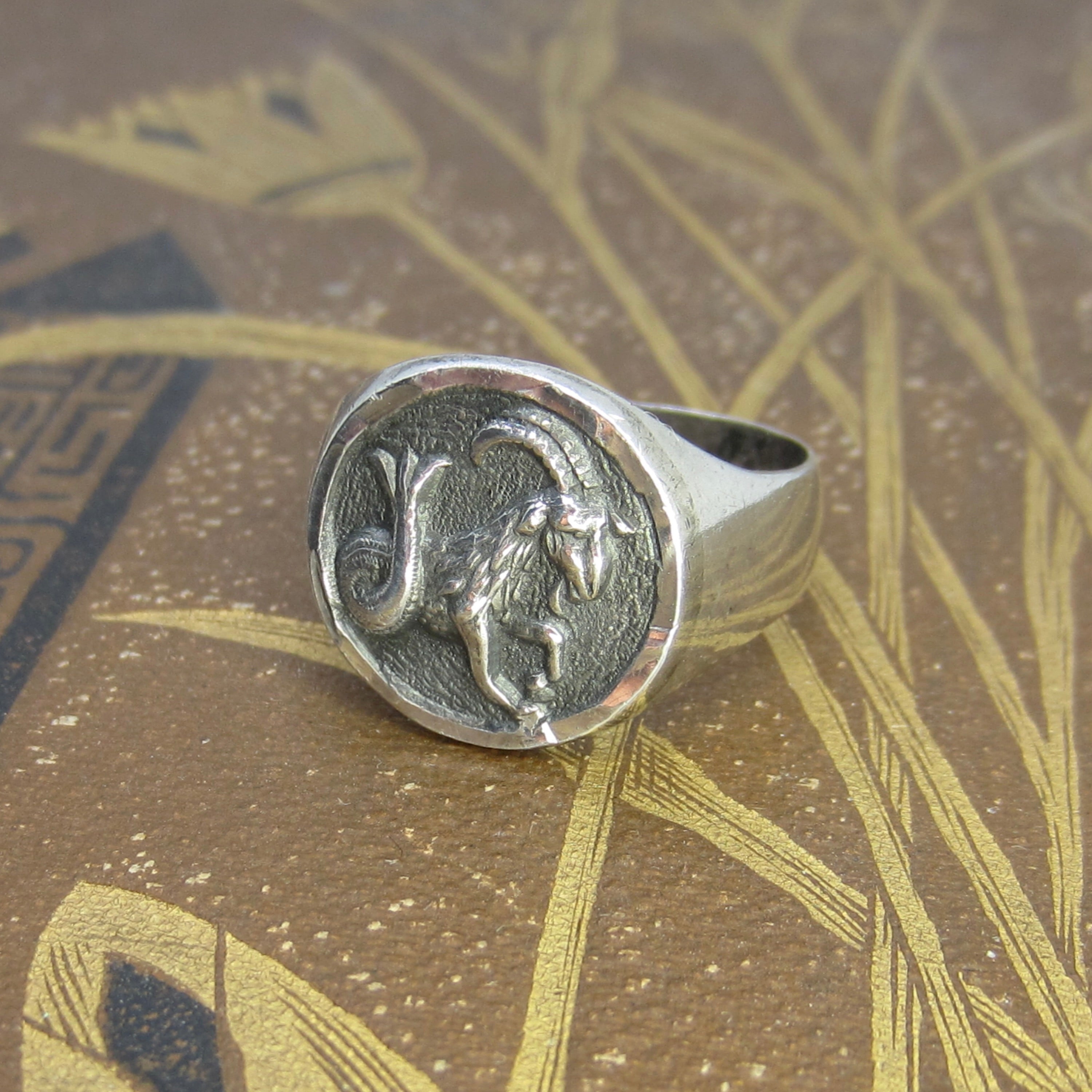 Vintage Mexican Sterling Silver Capricorn Signet Ring c.1970s