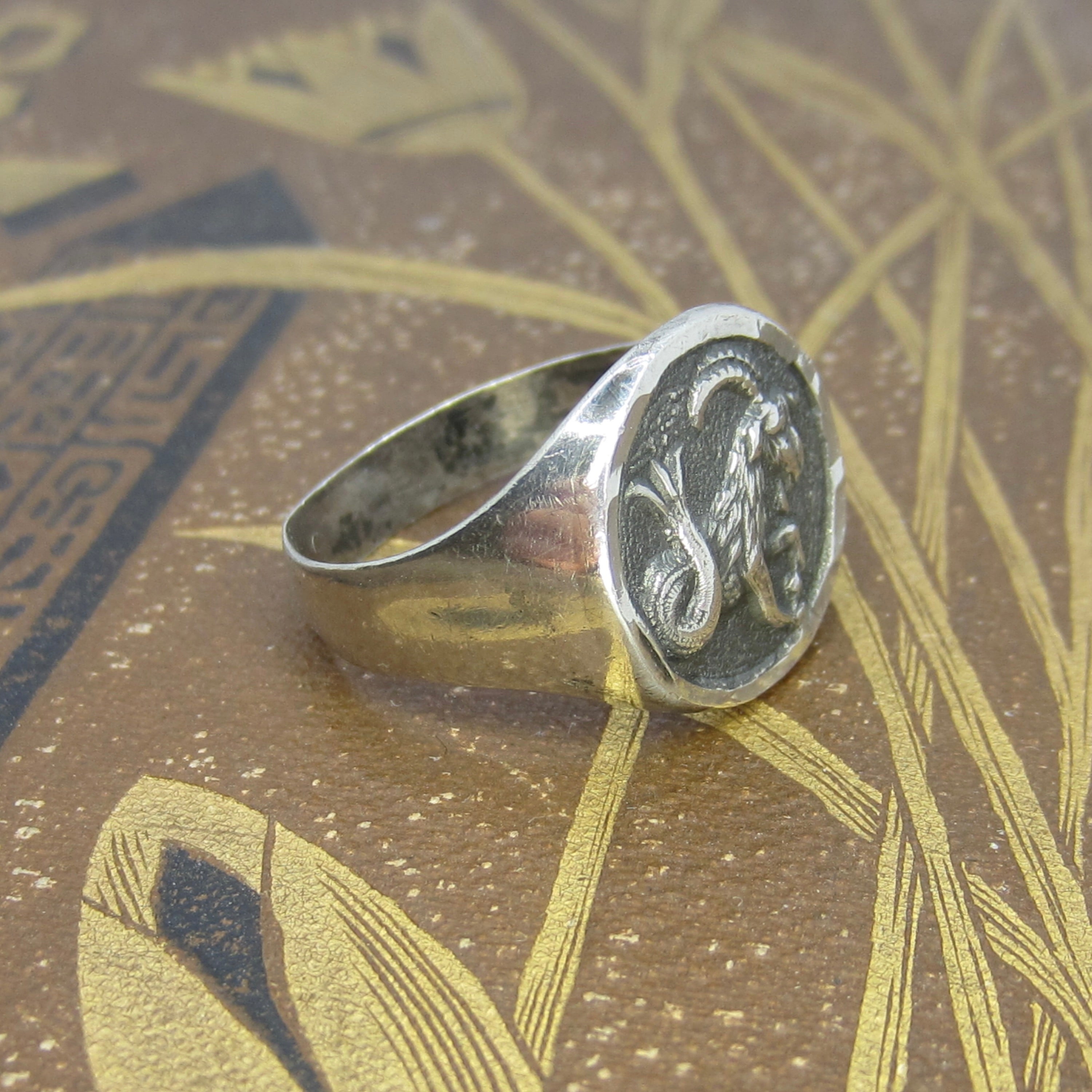 Vintage Mexican Sterling Silver Capricorn Signet Ring c.1970s