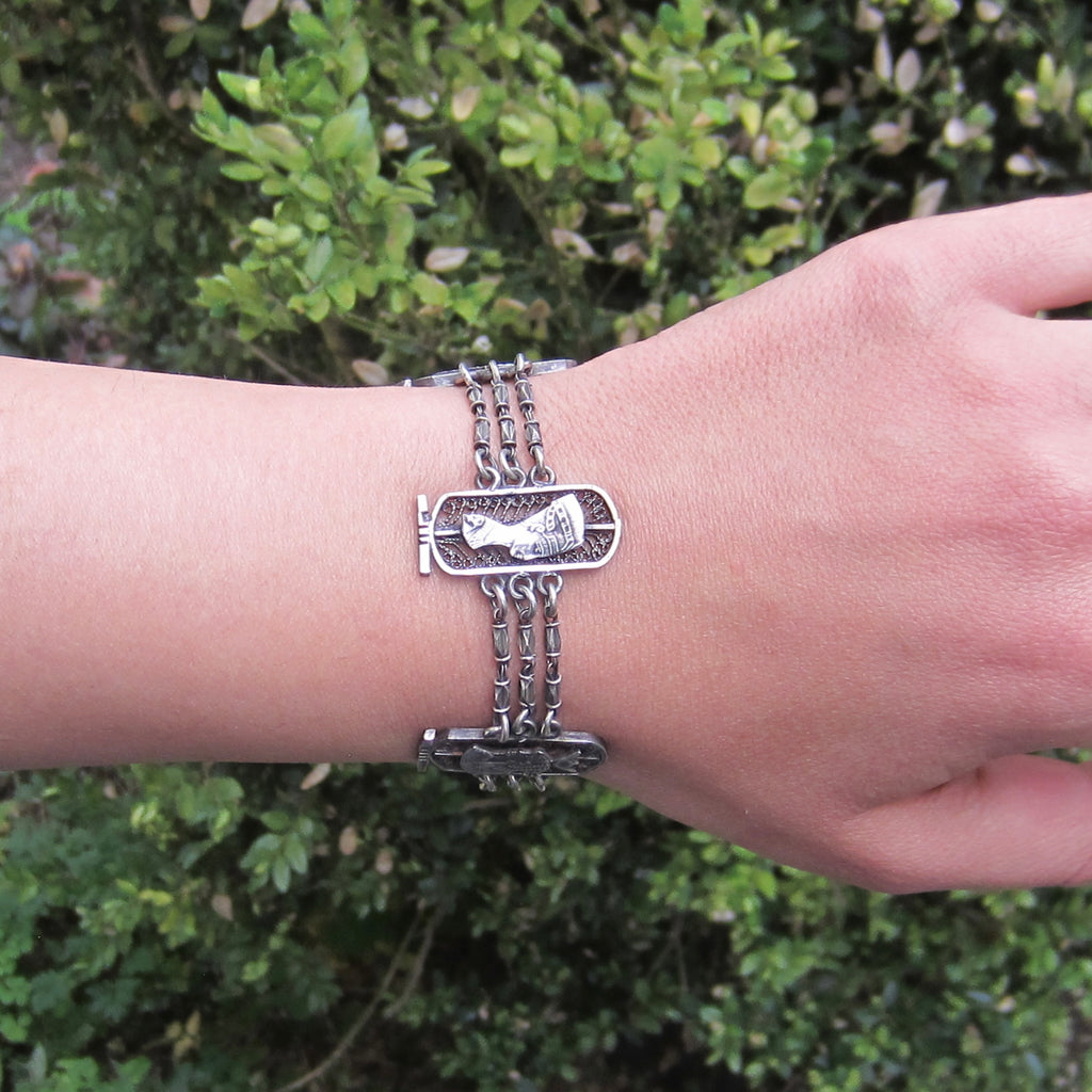 Vintage Egyptian Revival Silver Filigree Panel Bracelet c.1970s