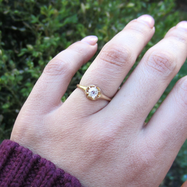 Antique 14k Gold .40 ct Old European Cut Diamond Ring c.1900