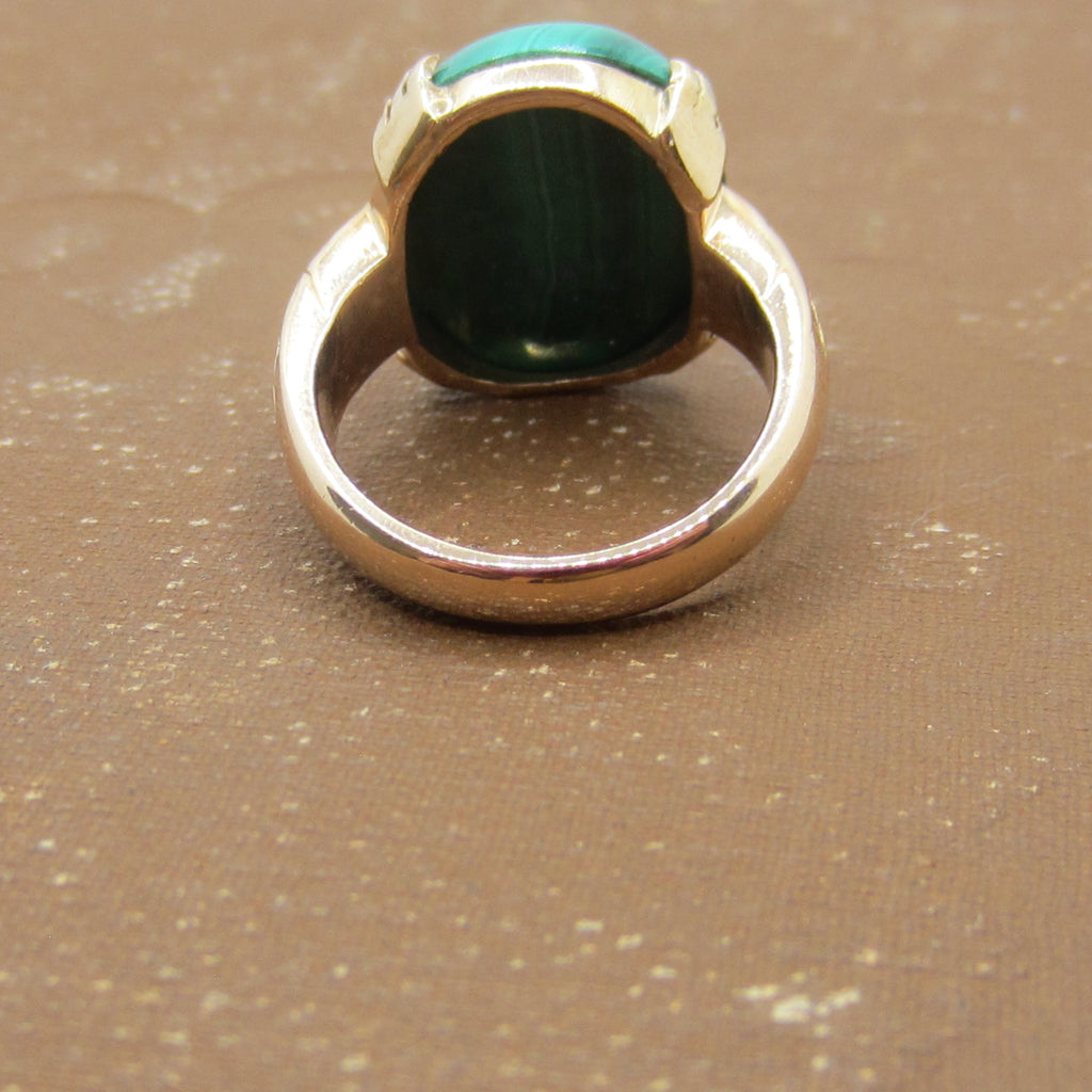 Vintage Art Deco 14k Gold Malachite Lion Ring c.1930s