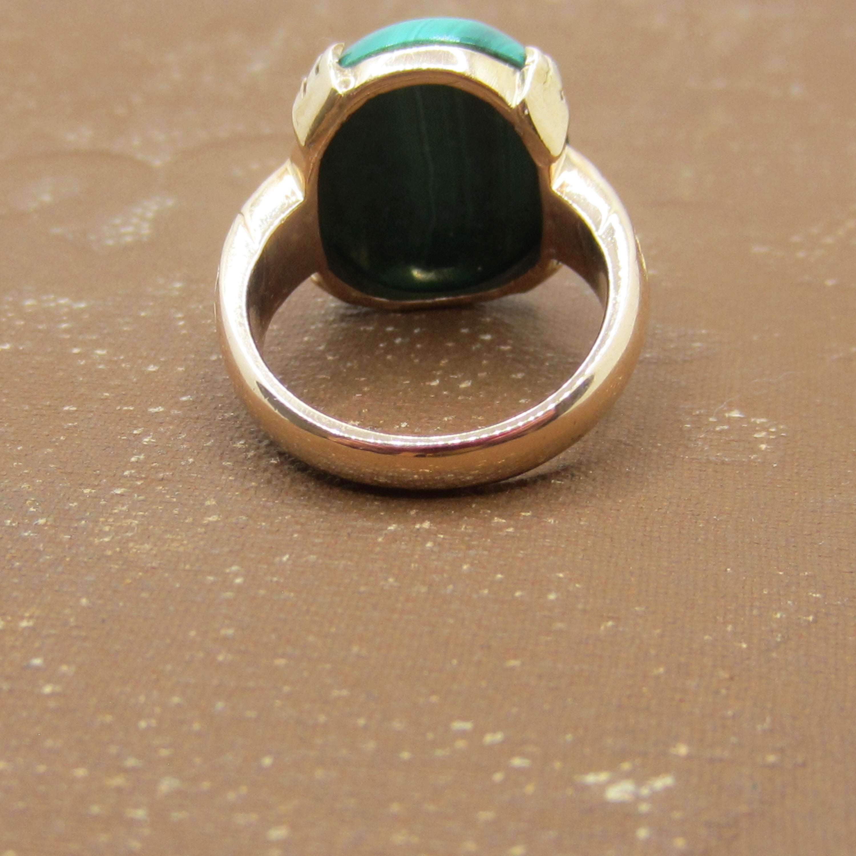 Vintage Art Deco 14k Gold Malachite Lion Ring c.1930s