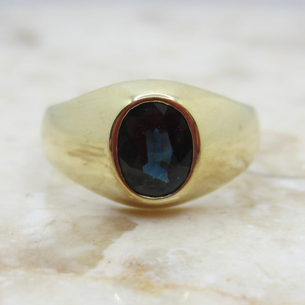 Vintage 14k Gold Bezel Set Oval Natural Sapphire Ring c.1990s